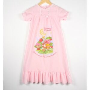 VTG Strawberry Shortcake Nightgown Ruffle Lace Girls Sleepwear Pink Size 6-8